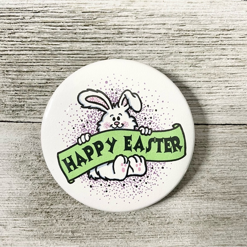 HAPPY EASTER Vintage Holiday Bunny Rabbit Pinback Button NEW